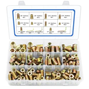 170 PCS Threaded Inserts Nuts, 10 Sizes-1/4-20, 170 PCS, zinc plated