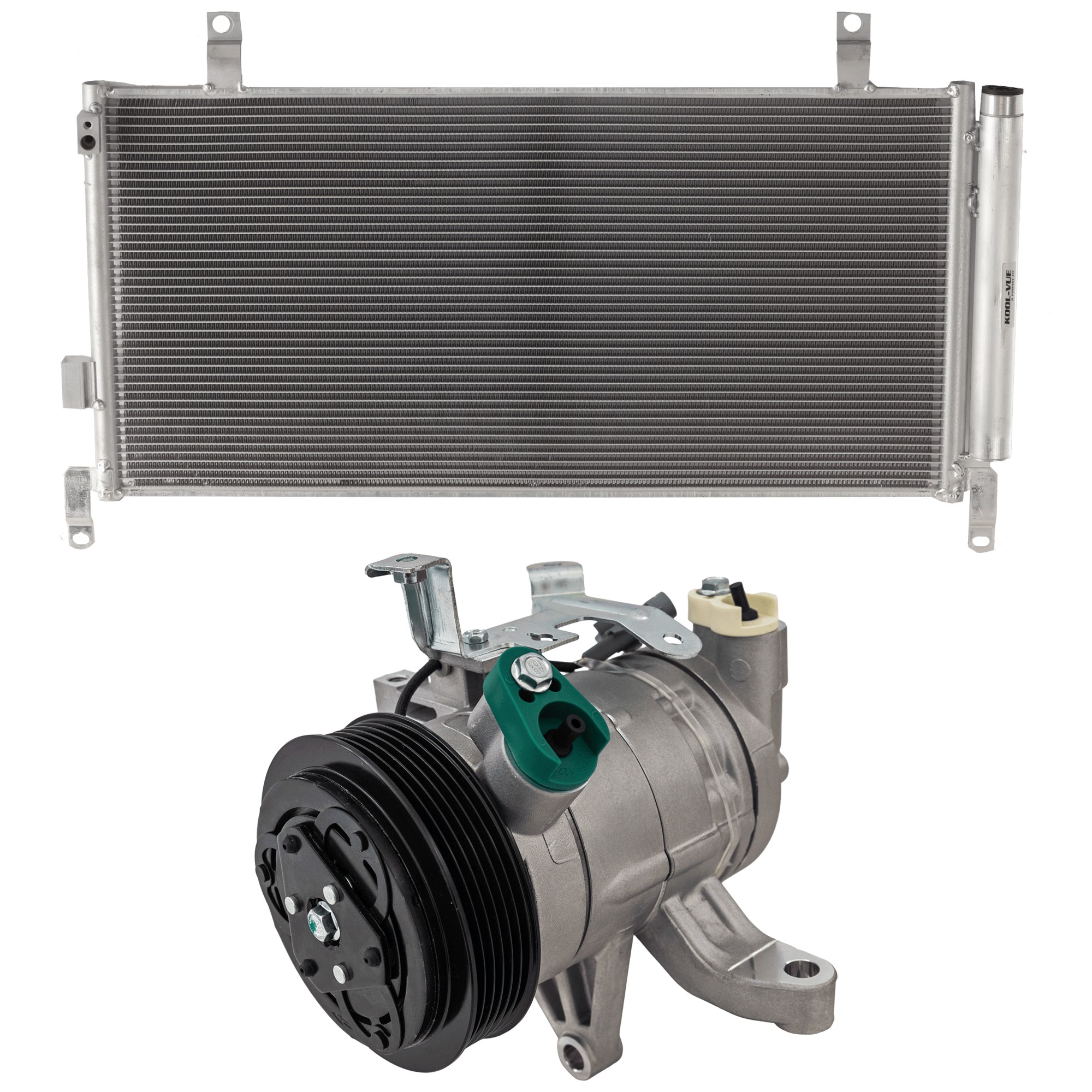 2-Piece Kit A/C Compressor, with Clutch, 6-Groove Pulley, includes A/C Condenser