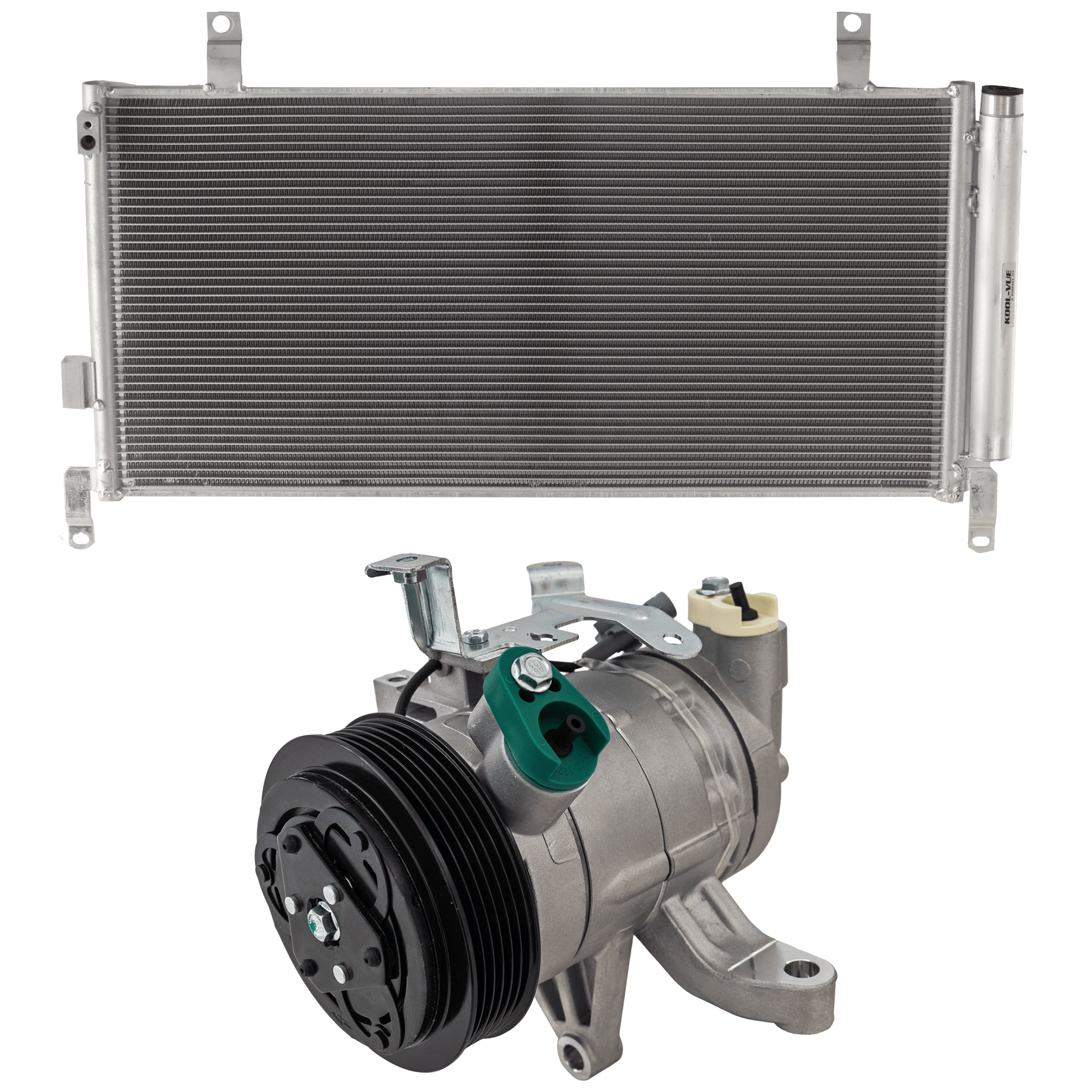 2-Piece Kit A/C Compressor, with Clutch, 6-Groove Pulley, includes A/C Condenser