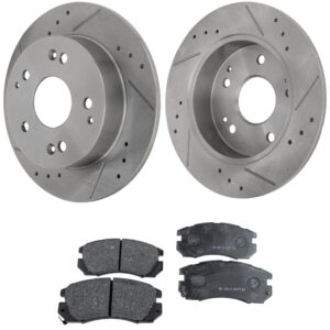 2-Wheel Set Front Brake Disc and Pad Kit, Cross-drilled and Slotted 276.86 mm Organic Pro-Line Series, Includes (1) Brake Pad Set and (2) Brake Disc