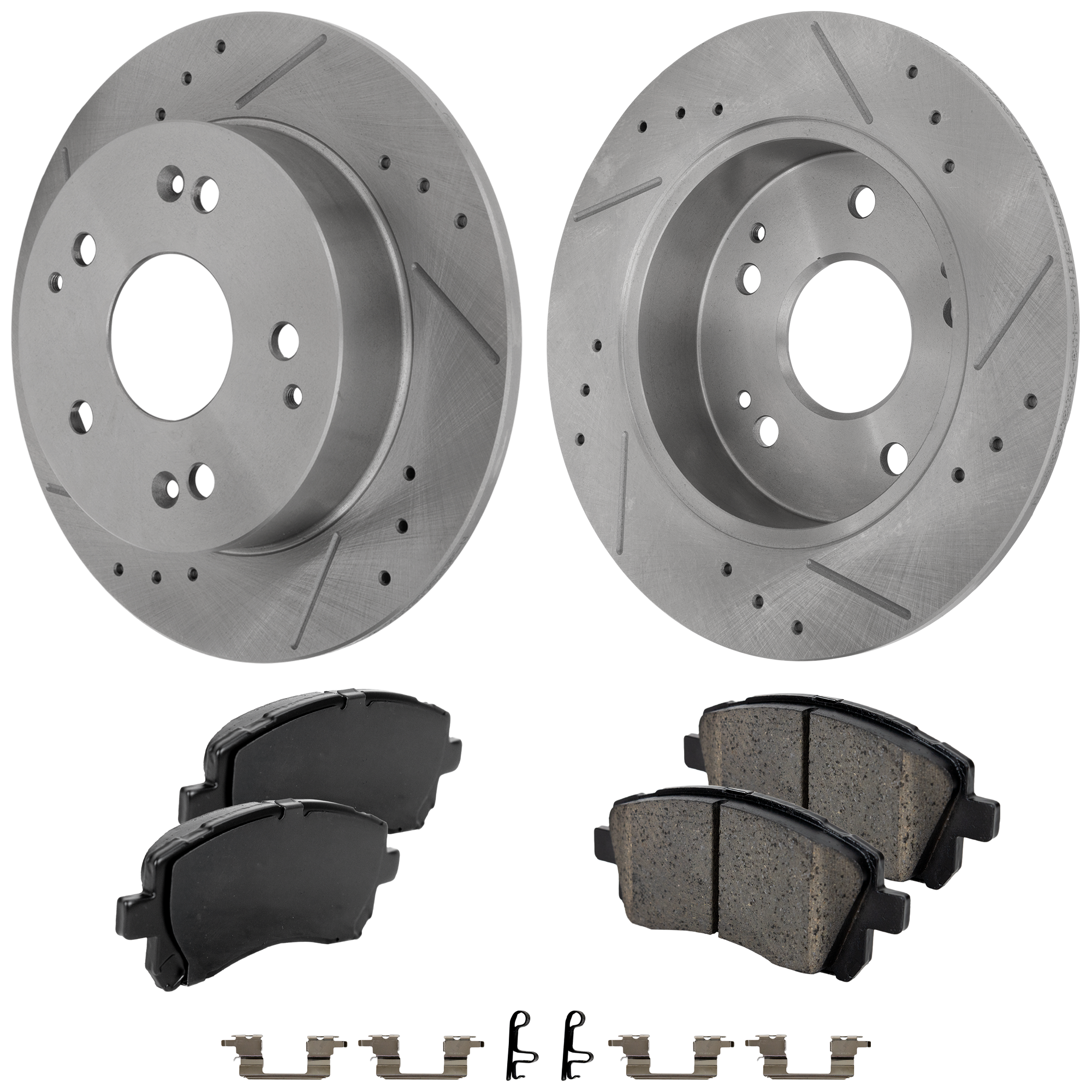 2-Wheel Set Front Brake Disc and Pad Kit, Cross-drilled and Slotted 276.86 mm Ceramic Pro-Line Series, Includes (2) Disc and (1) Pad Set