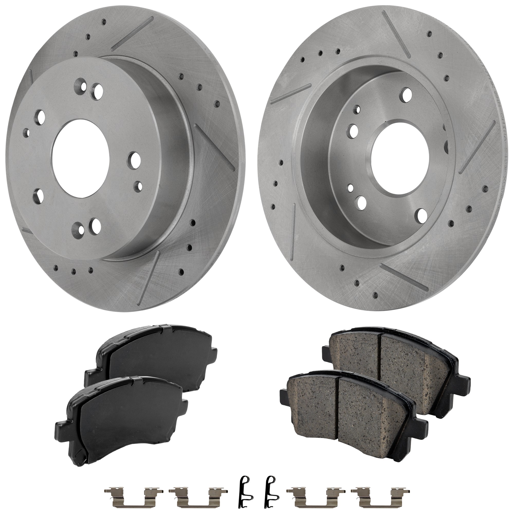 2-Wheel Set Front Brake Disc and Pad Kit, Cross-drilled and Slotted 276.86 mm Ceramic Pro-Line Series, Includes (2) Disc and (1) Pad Set
