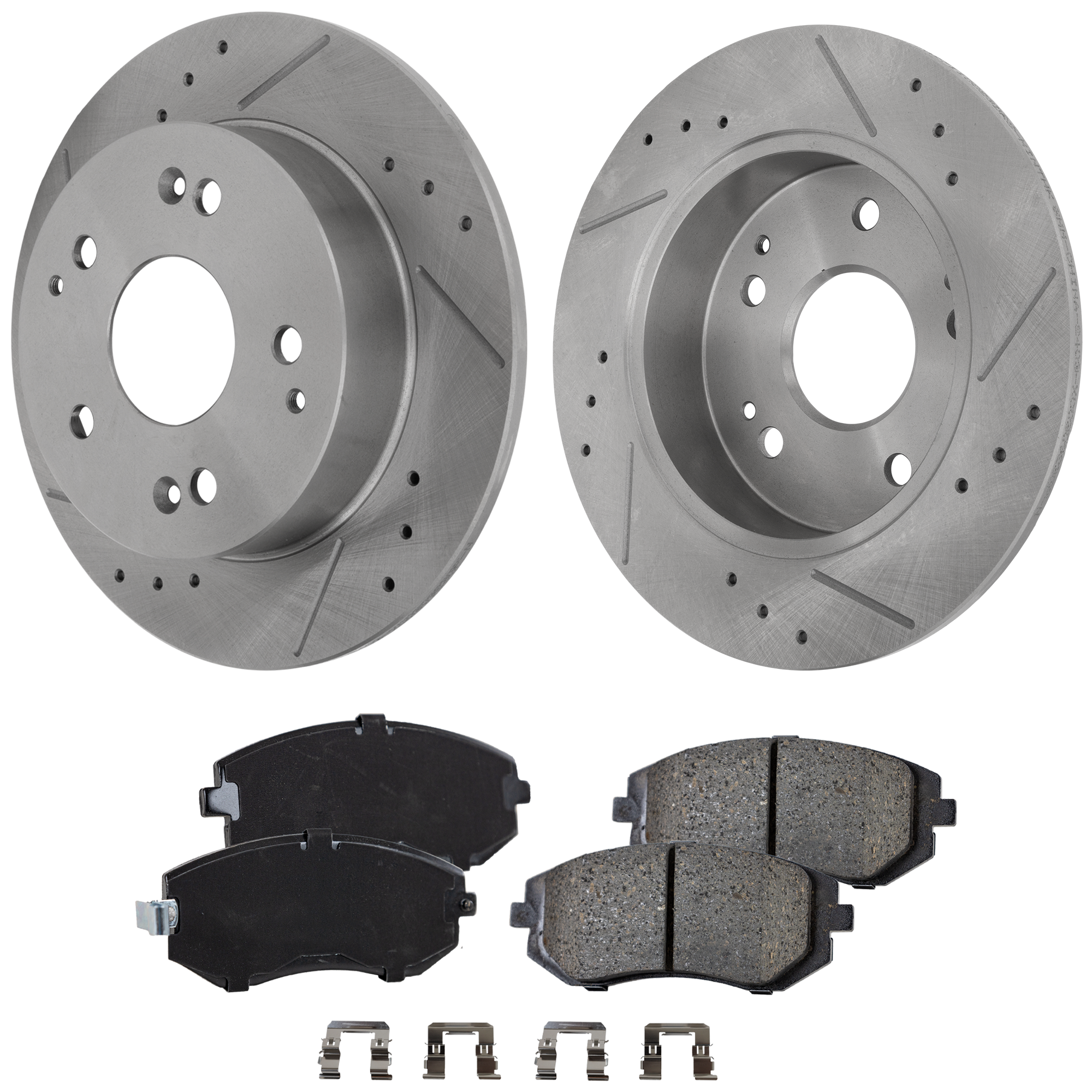 2-Wheel Set Front Brake Disc and Pad Kit, Cross-drilled and Slotted 276.86 mm Ceramic Pro-Line Series, Includes (2) Disc and (1) Pad Set