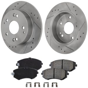 2-Wheel Set Front Brake Disc and Pad Kit, Cross-drilled and Slotted 276.86 mm Ceramic Pro-Line Series, Includes (2) Disc and (1) Pad Set