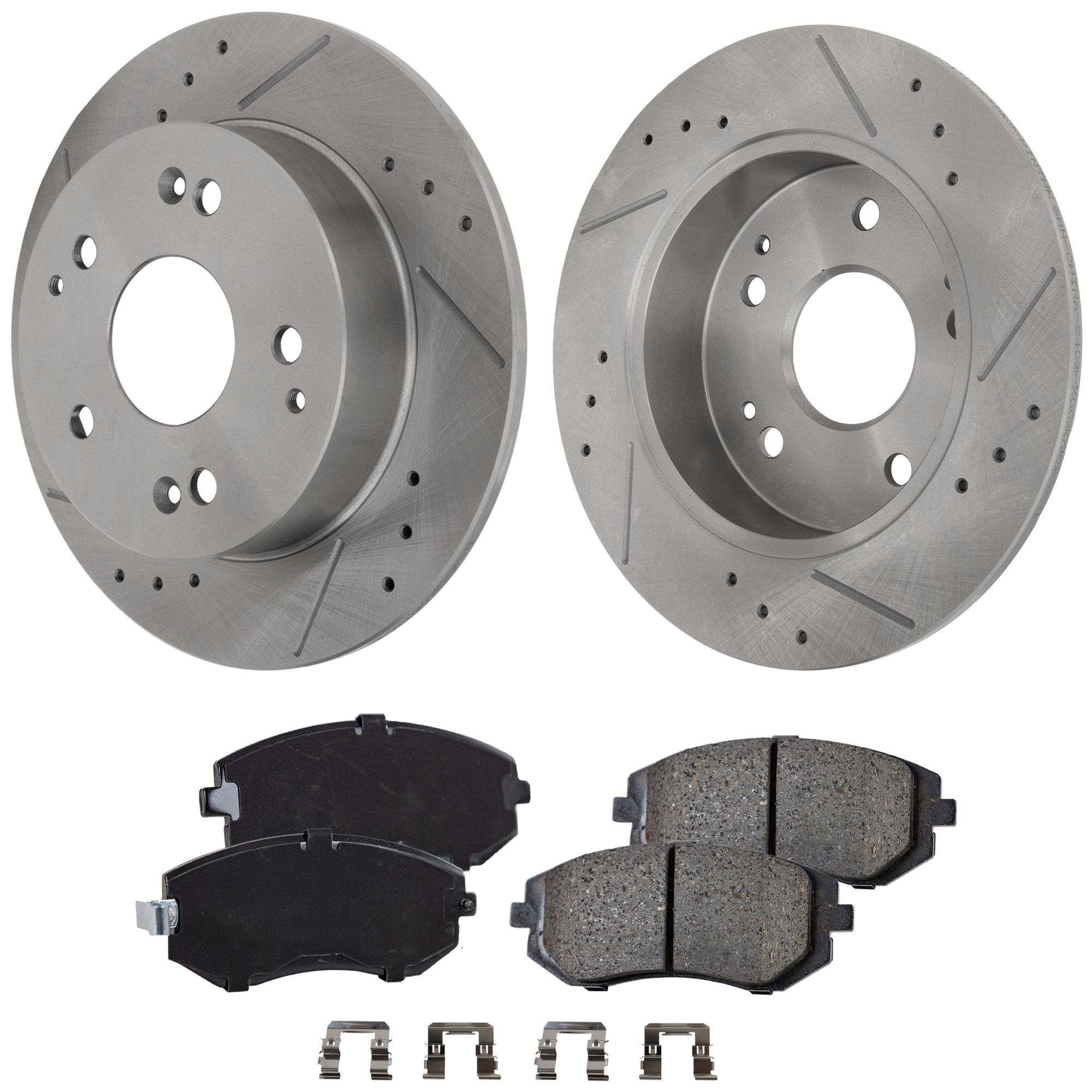 2-Wheel Set Front Brake Disc and Pad Kit, Cross-drilled and Slotted 276.86 mm Ceramic Pro-Line Series, Includes (2) Disc and (1) Pad Set