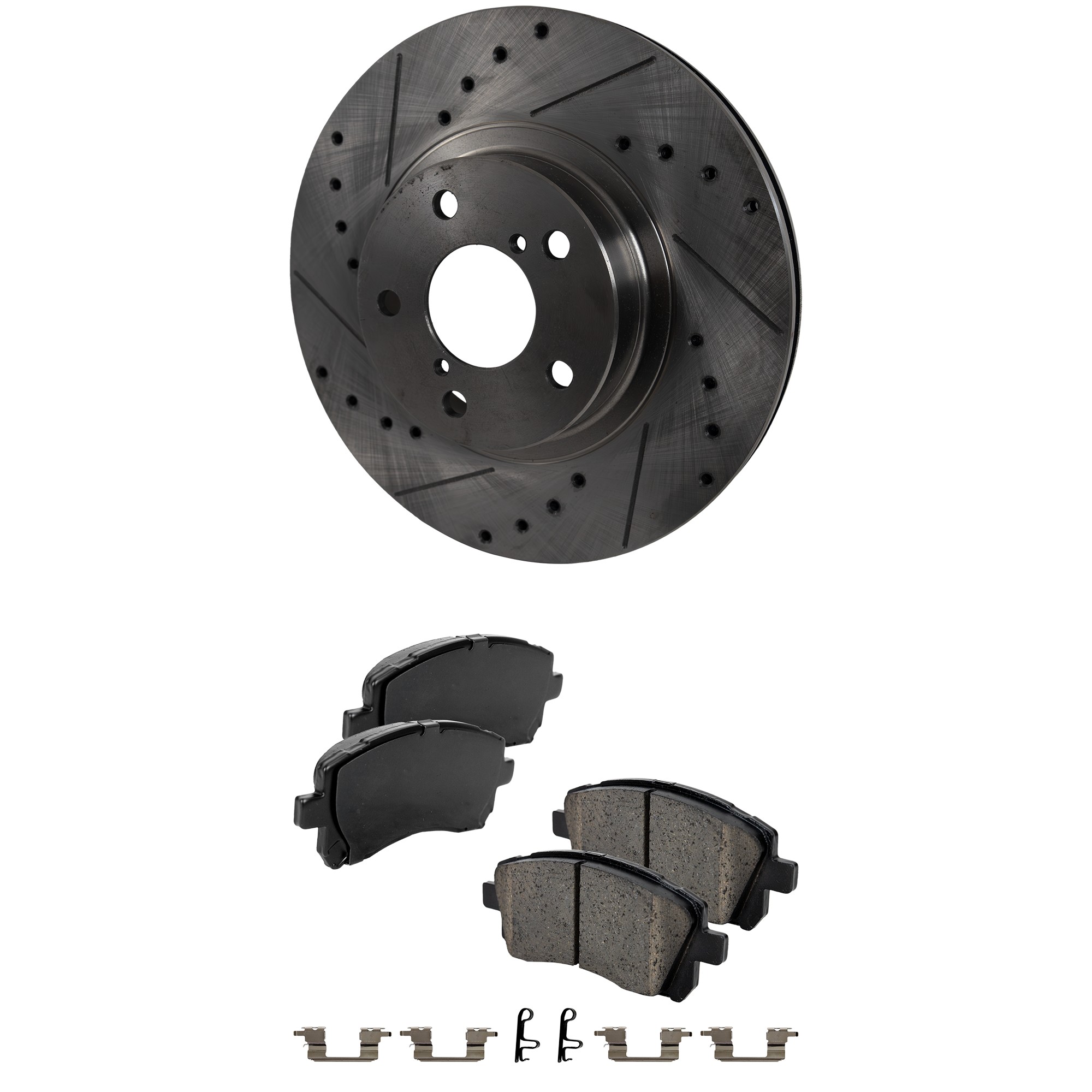 2-Wheel Set Front Brake Disc and Pad Kit, Cross-drilled and Slotted 276.86 mm, Includes (2) Brake Disc and (1) Brake Pad Set