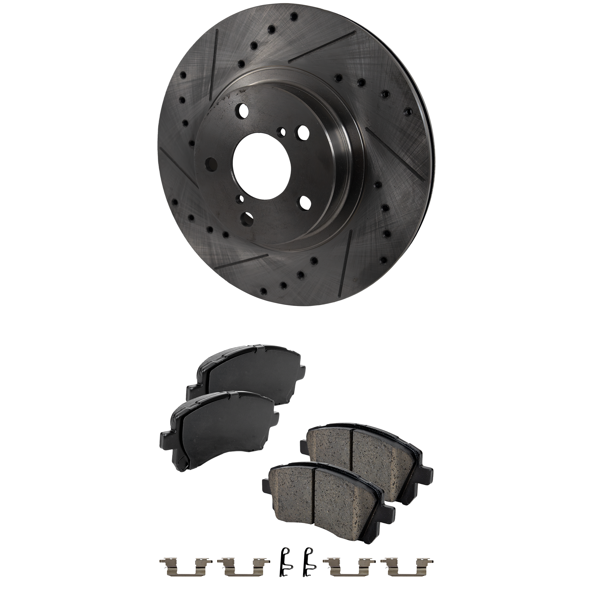 2-Wheel Set Front Brake Disc and Pad Kit, Cross-drilled and Slotted 276.86 mm, Includes (2) Brake Disc and (1) Brake Pad Set
