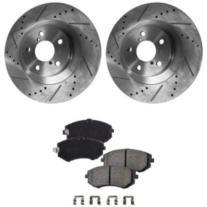 2-Wheel Set Front Brake Disc and Pad Kit, Cross-drilled and Slotted 293.4 mm, Includes (2) Brake Disc and (1) Brake Pad Set