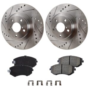 2-Wheel Set Front Brake Disc and Pad Kit, Cross-drilled and Slotted 5 Lugs 293.62 mm, Includes (1) Brake Pad Set and (2) Brake Disc