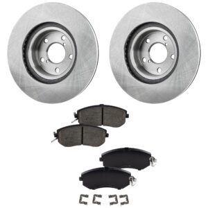 2-Wheel Set Front Brake Disc and Pad Kit, Plain Surface 5 Lugs 276.86 mm Ceramic Pro-Line Series, Includes (1) Brake Pad Set and (2) Brake Disc