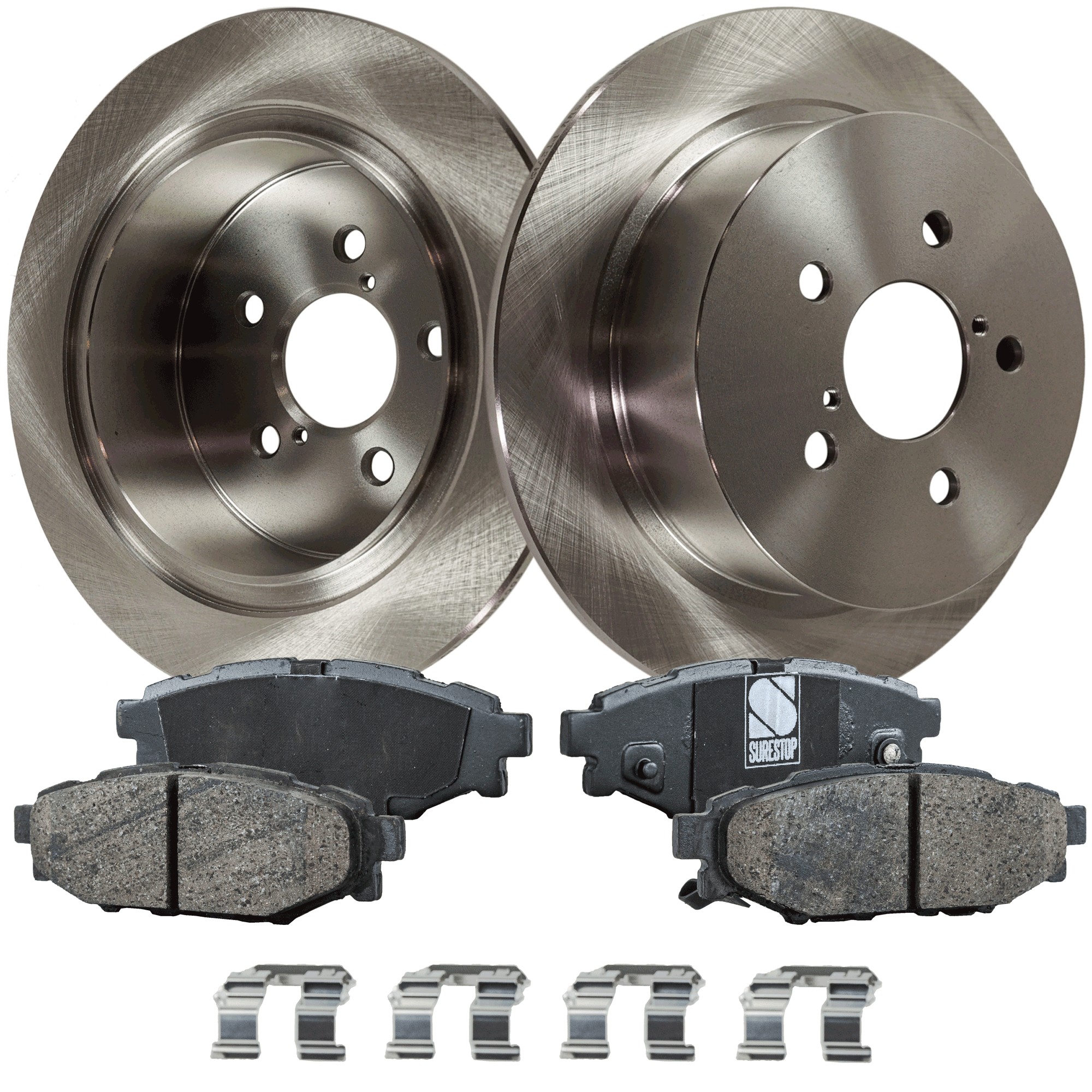 2-Wheel Set Rear Brake Disc and Pad Kit, Plain Surface 5 Lugs 273.81 mm Ceramic Pro-Line Series, Includes (1) Brake Pad Set and (2) Brake Disc