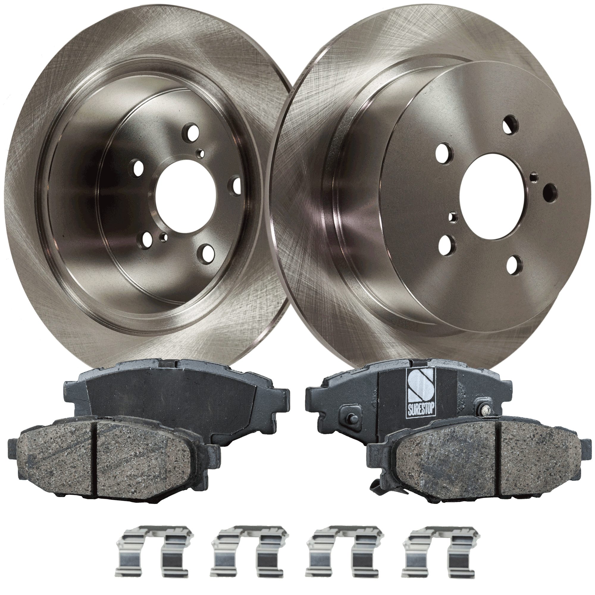 2-Wheel Set Rear Brake Disc and Pad Kit, Plain Surface 5 Lugs 273.81 mm Ceramic Pro-Line Series, Includes (1) Brake Pad Set and (2) Brake Disc