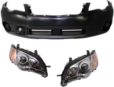 3-Piece Kit, Front Primed Bumper Cover, Includes (1) Bumper Cover and (2) Headlight