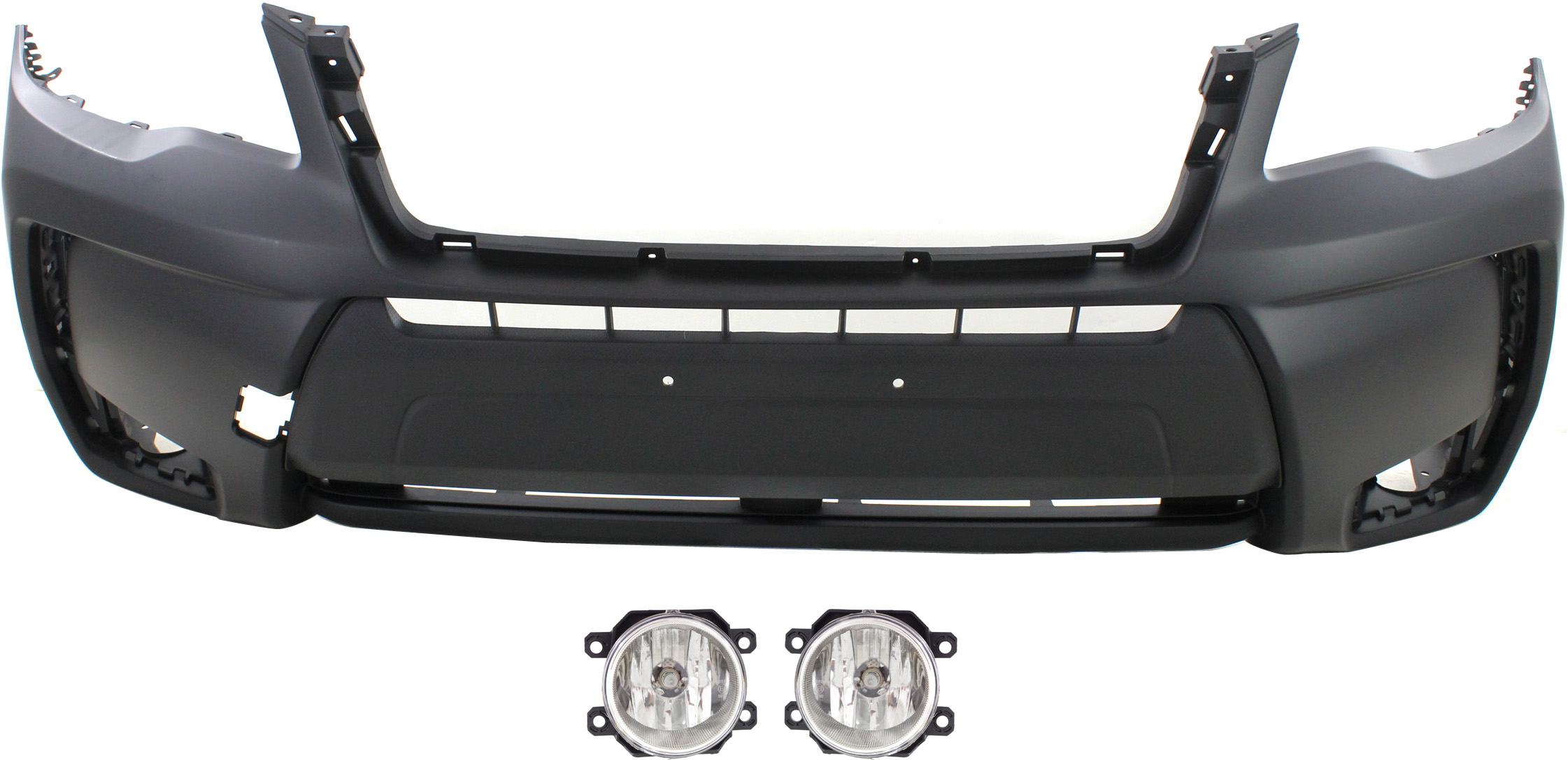 3-Piece Kit Front Primed Bumper Cover, Includes (1) Bumper Cover and (2) Fog Light