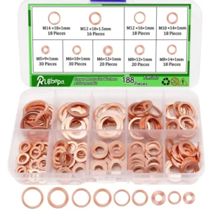 330 Pcs Copper Washers Assortment Kit – 12 Sizes Flat Sealing Crush Washers (...