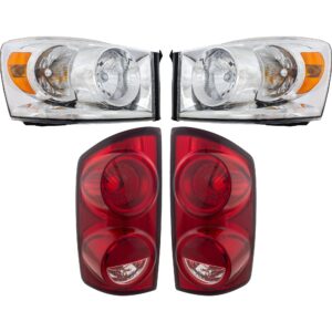 4-Piece Kit Driver and Passenger Side Halogen Headlight, With bulb(s), OE Replacement, Includes (2) Headlight and (2) Tail Light