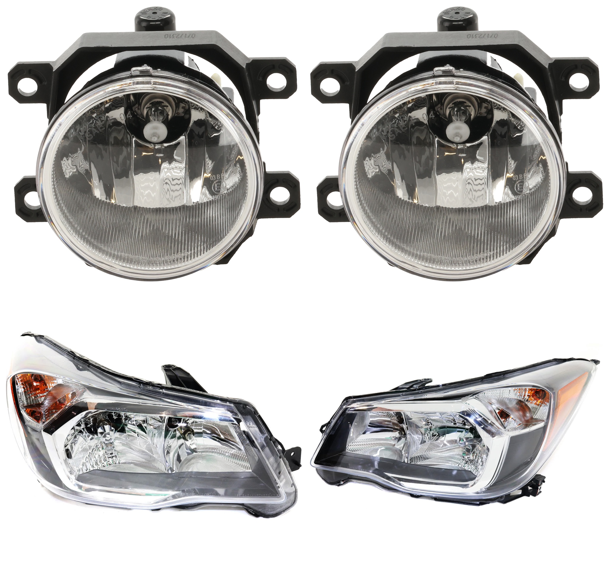 4-Piece Kit, Driver and Passenger Side Headlight, Assembly, Halogen, with Fog Light, CAPA Certified
