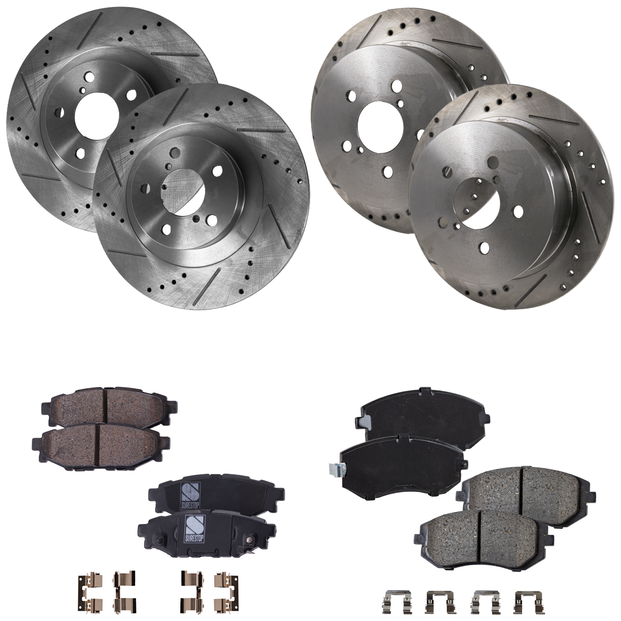 4-Wheel Set Front and Rear Brake Disc and Pad Kit, Cross-drilled and Slotted Front-293.4 mm/Rear-273.81 mm, Includes (4) Brake Disc and (2) Brake Pad Set