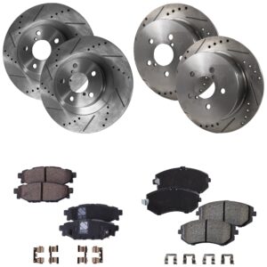 4-Wheel Set Front and Rear Brake Disc and Pad Kit, Cross-drilled and Slotted Front-293.4 mm/Rear-273.81 mm, Includes (4) Brake Disc and (2) Brake Pad Set