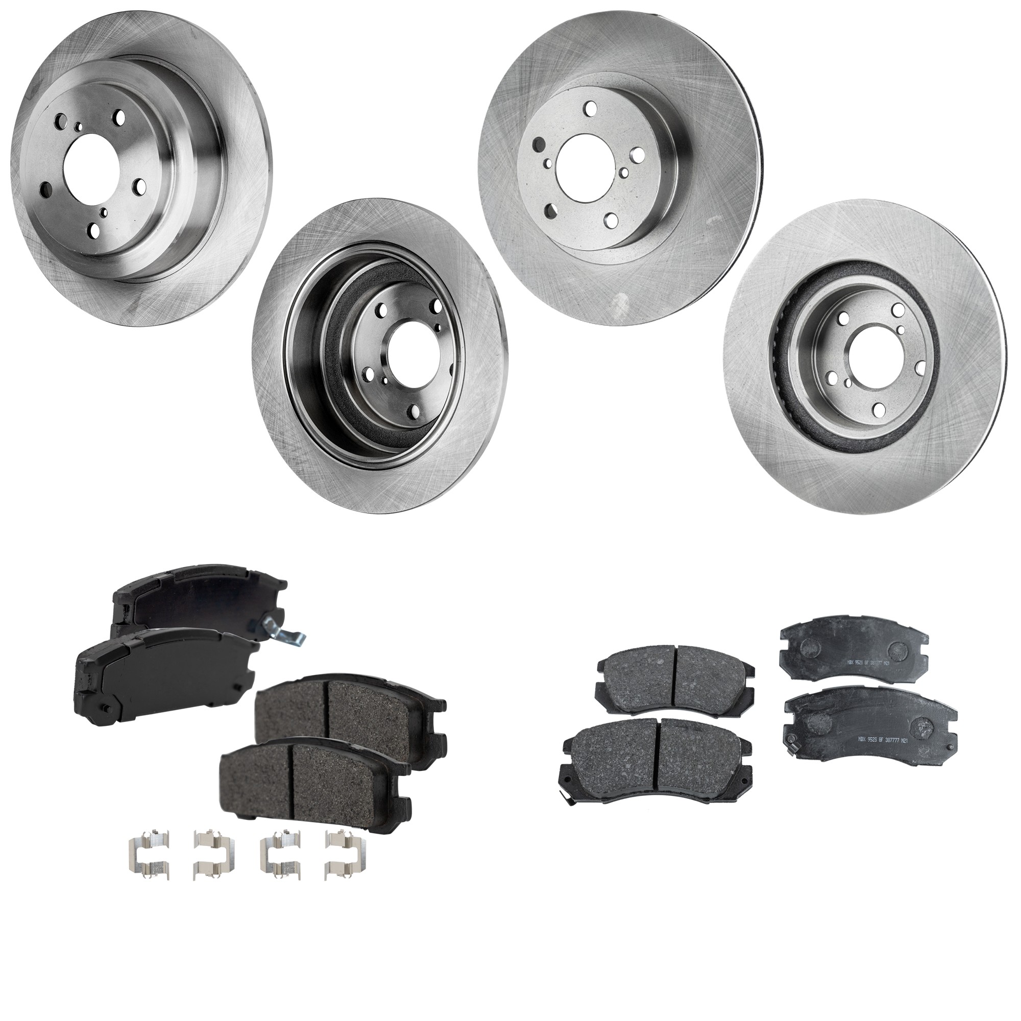 4-Wheel Set Front and Rear Brake Disc and Pad Kit, Plain Surface 5 Lugs Front-276.86 mm/Rear-265.43 mm Front-Organic/Rear-Semi-Metallic Pro-Line Series, Includes (2) Brake Pad...