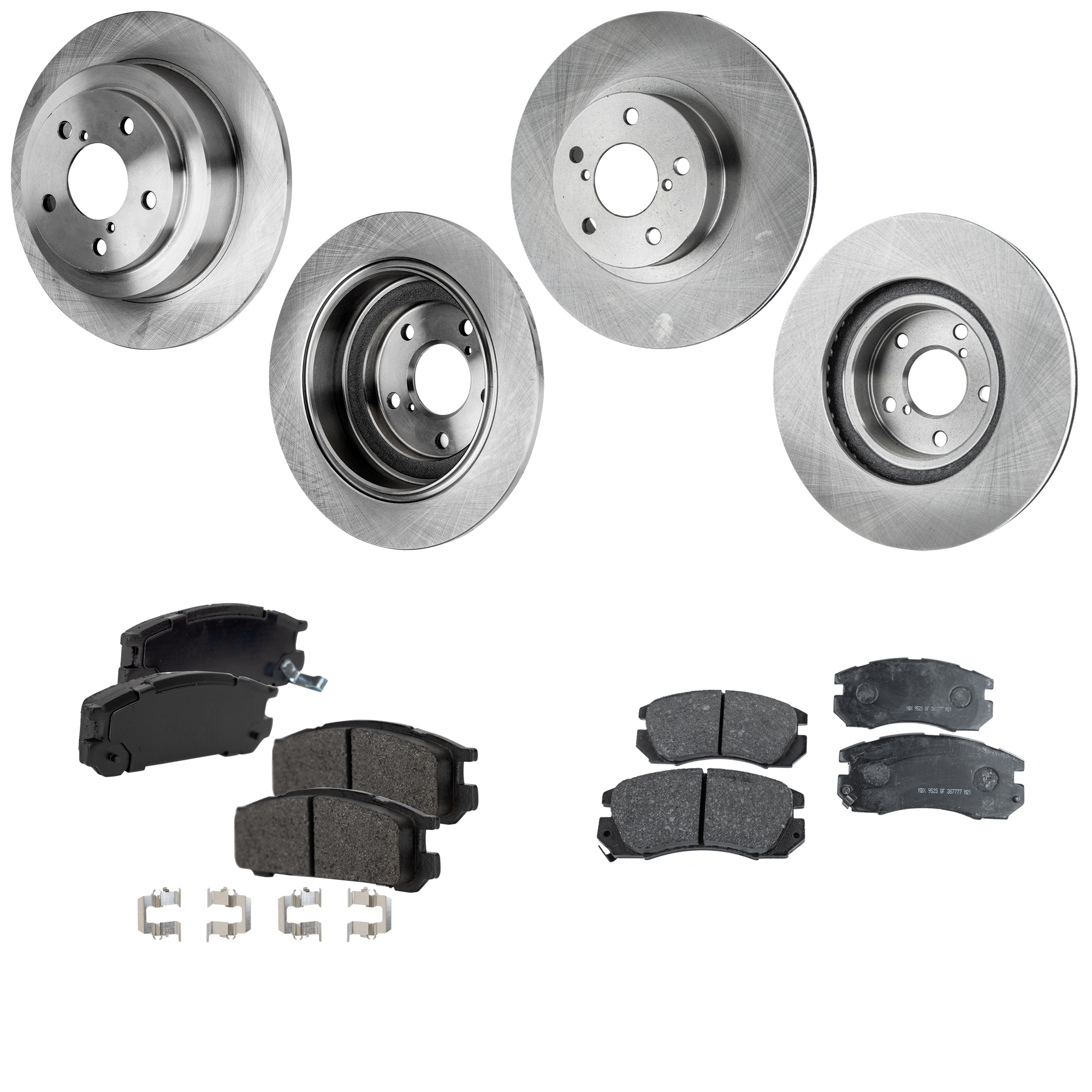 4-Wheel Set Front and Rear Brake Disc and Pad Kit, Plain Surface 5 Lugs Front-276.86 mm/Rear-265.43 mm Front-Organic/Rear-Semi-Metallic Pro-Line Series, Includes (2) Brake Pad...