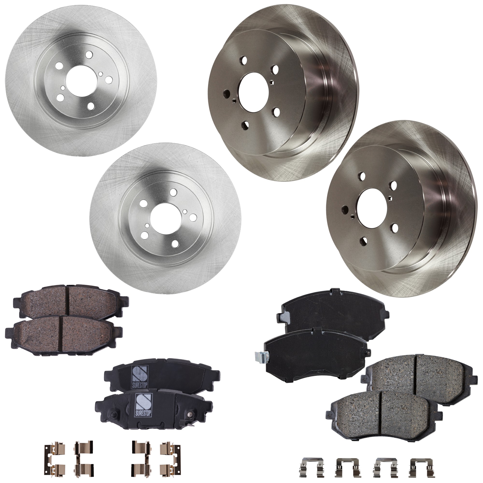 4-Wheel Set Front and Rear Brake Disc and Pad Kit, Plain Surface 5 Lugs Front-293.4 mm/Rear-273.81 mm, Includes (4) Brake Disc and (2) Brake Pad Set