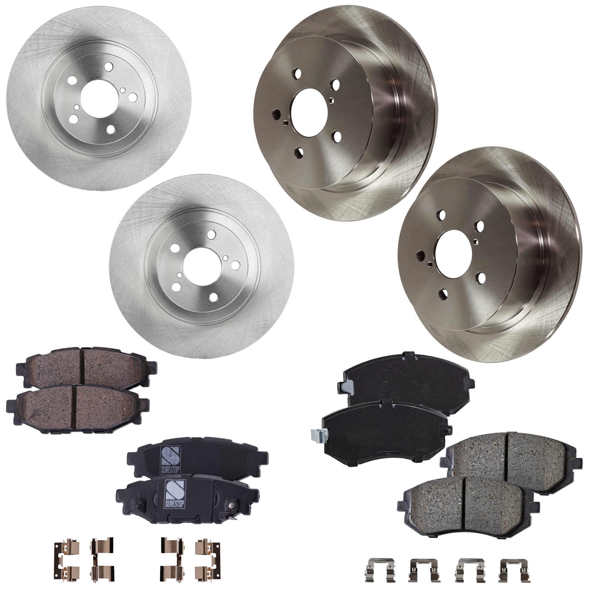 4-Wheel Set Front and Rear Brake Disc and Pad Kit, Plain Surface 5 Lugs Front-293.4 mm/Rear-273.81 mm, Includes (4) Brake Disc and (2) Brake Pad Set