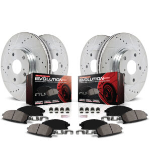 4-Wheel Set Power Stop® K1121 Front and Rear Z23 Daily Carbon-Fiber Ceramic Brake Pad and Drilled & Slotted Rotor Kit