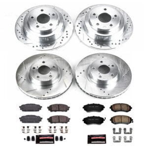 4-Wheel Set Power Stop® K1127 Front and Rear Z23 Daily Carbon-Fiber Ceramic Brake Pad and Drilled & Slotted Rotor Kit