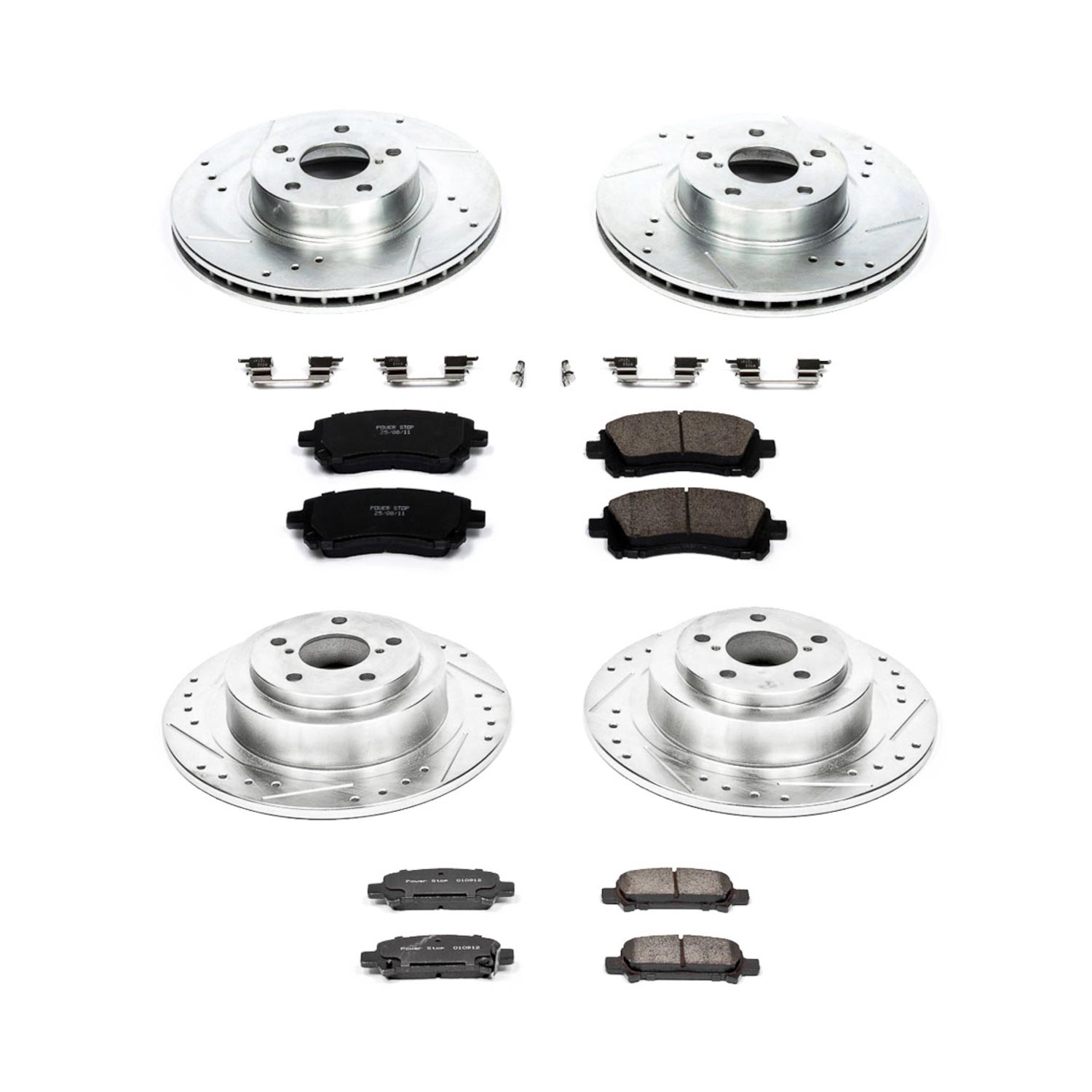 4-Wheel Set Power Stop® K2749 Front and Rear Z23 Daily Carbon-Fiber Ceramic Brake Pad and Drilled & Slotted Rotor Kit
