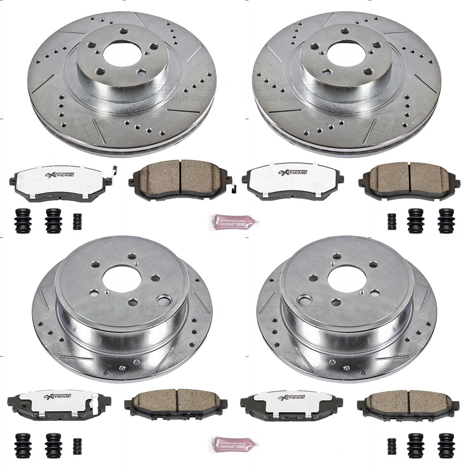 4-Wheel Set Power Stop® K4077-26 Front and Rear Z26 Muscle Carbon-Fiber Ceramic Brake Pad and Drilled & Slotted Rotor Kit