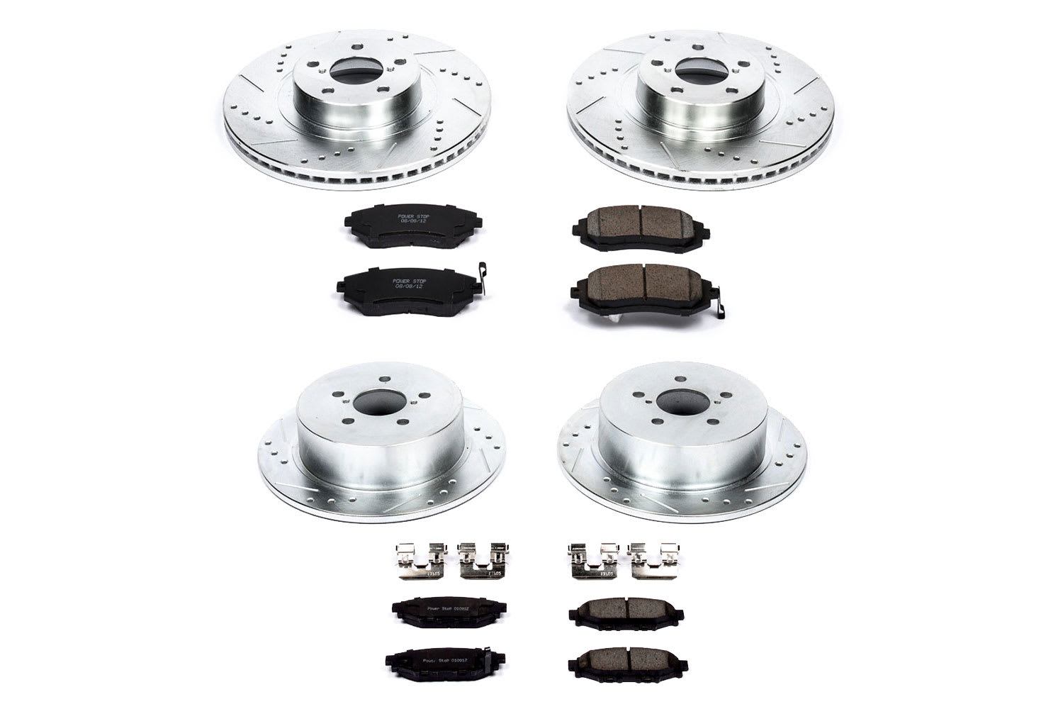 4-Wheel Set Power Stop® K4079 Front and Rear Z23 Daily Carbon-Fiber Ceramic Brake Pad and Drilled & Slotted Rotor Kit