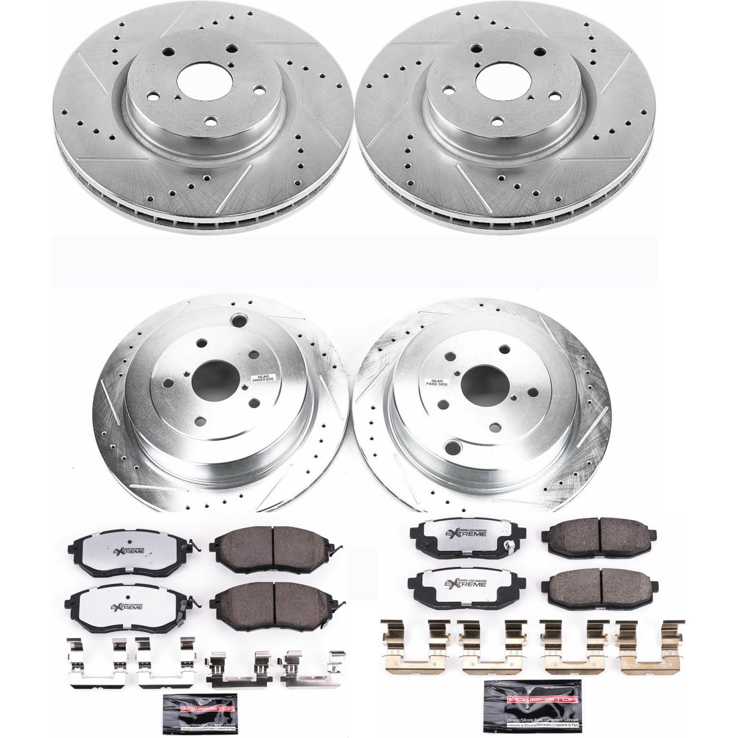 4-Wheel Set Power Stop® K4088-26 Front and Rear Z26 Muscle Carbon-Fiber Ceramic Brake Pad and Drilled & Slotted Rotor Kit