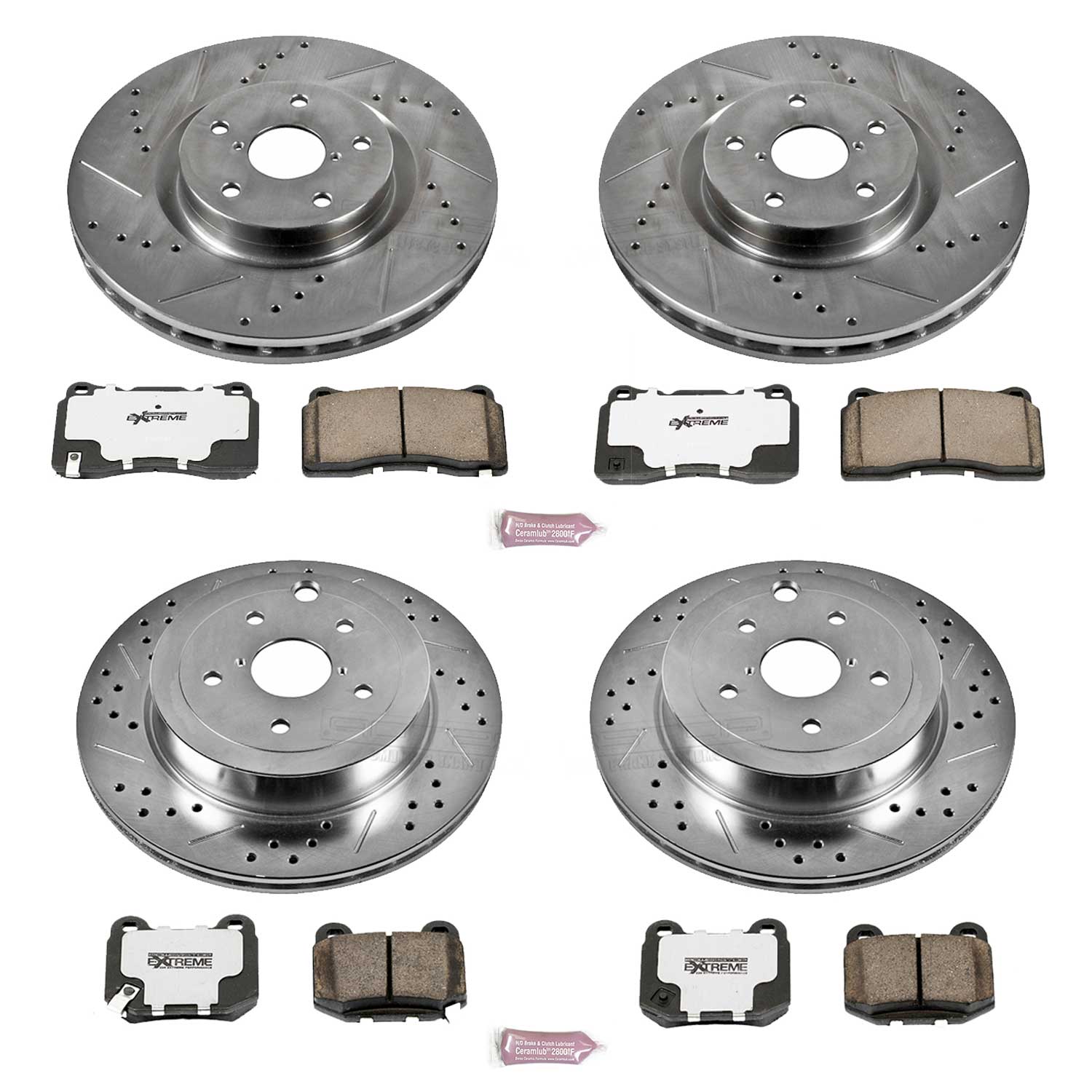 4-Wheel Set Power Stop® K4490-26 Front and Rear Z26 Muscle Carbon-Fiber Ceramic Brake Pad and Drilled & Slotted Rotor Kit
