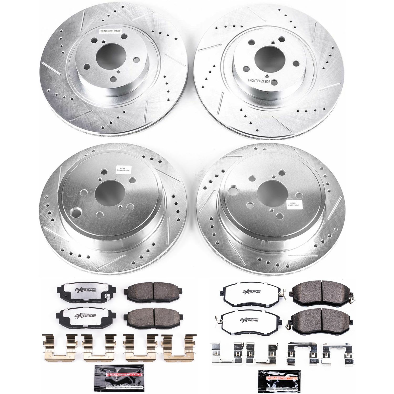 4-Wheel Set Power Stop® K6164-26 Front and Rear Z26 Muscle Carbon-Fiber Ceramic Brake Pad and Drilled & Slotted Rotor Kit