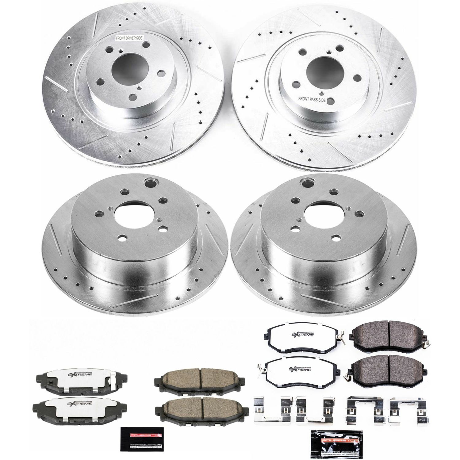 4-Wheel Set Power Stop® K6762-26 Front and Rear Z26 Muscle Carbon-Fiber Ceramic Brake Pad and Drilled & Slotted Rotor Kit