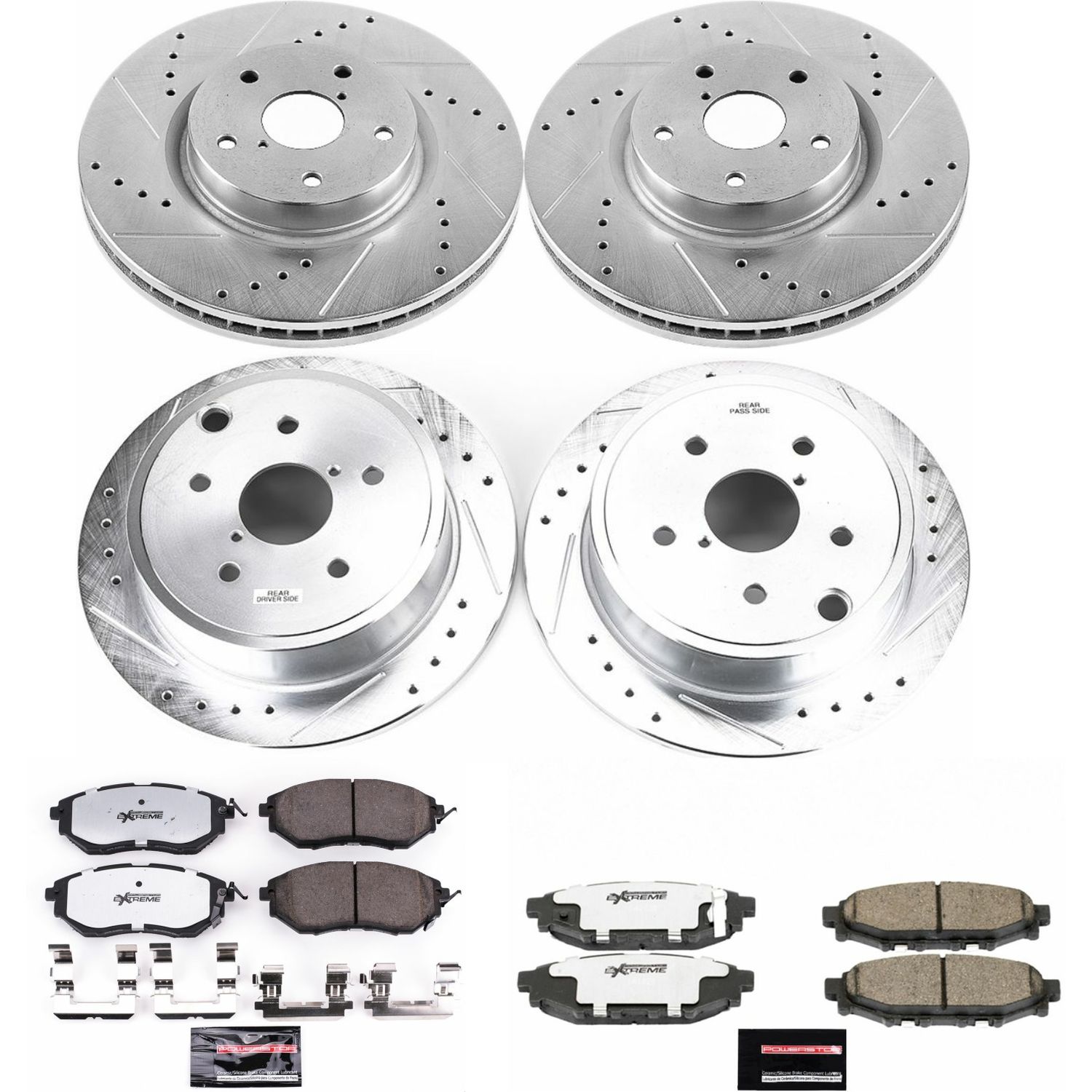 4-Wheel Set Power Stop® K6932-26 Front and Rear Z26 Muscle Carbon-Fiber Ceramic Brake Pad and Drilled & Slotted Rotor Kit
