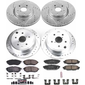 4-Wheel Set Power Stop® K6932 Front and Rear Z23 Daily Carbon-Fiber Ceramic Brake Pad and Drilled & Slotted Rotor Kit