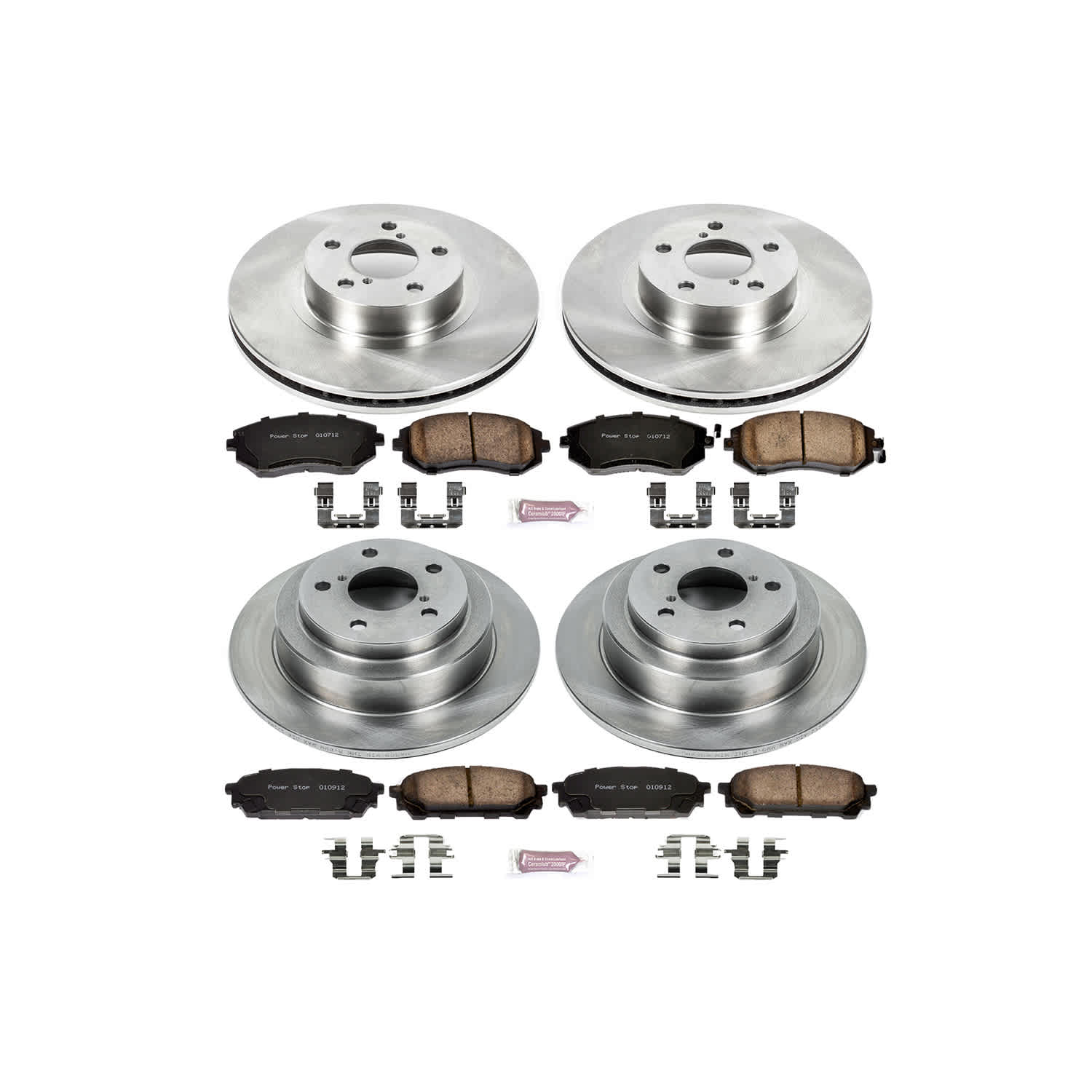 4-Wheel Set Power Stop® KOE1127 Front and Rear OE Stock Replacement Low-Dust Ceramic Brake Pad and Rotor Kit