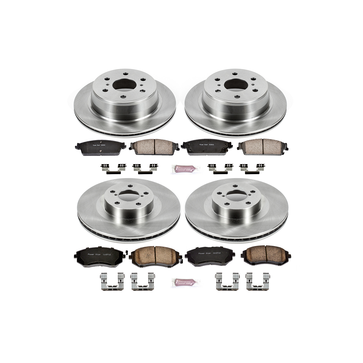4-Wheel Set Power Stop® KOE2751 Front and Rear OE Stock Replacement Low-Dust Ceramic Brake Pad and Rotor Kit