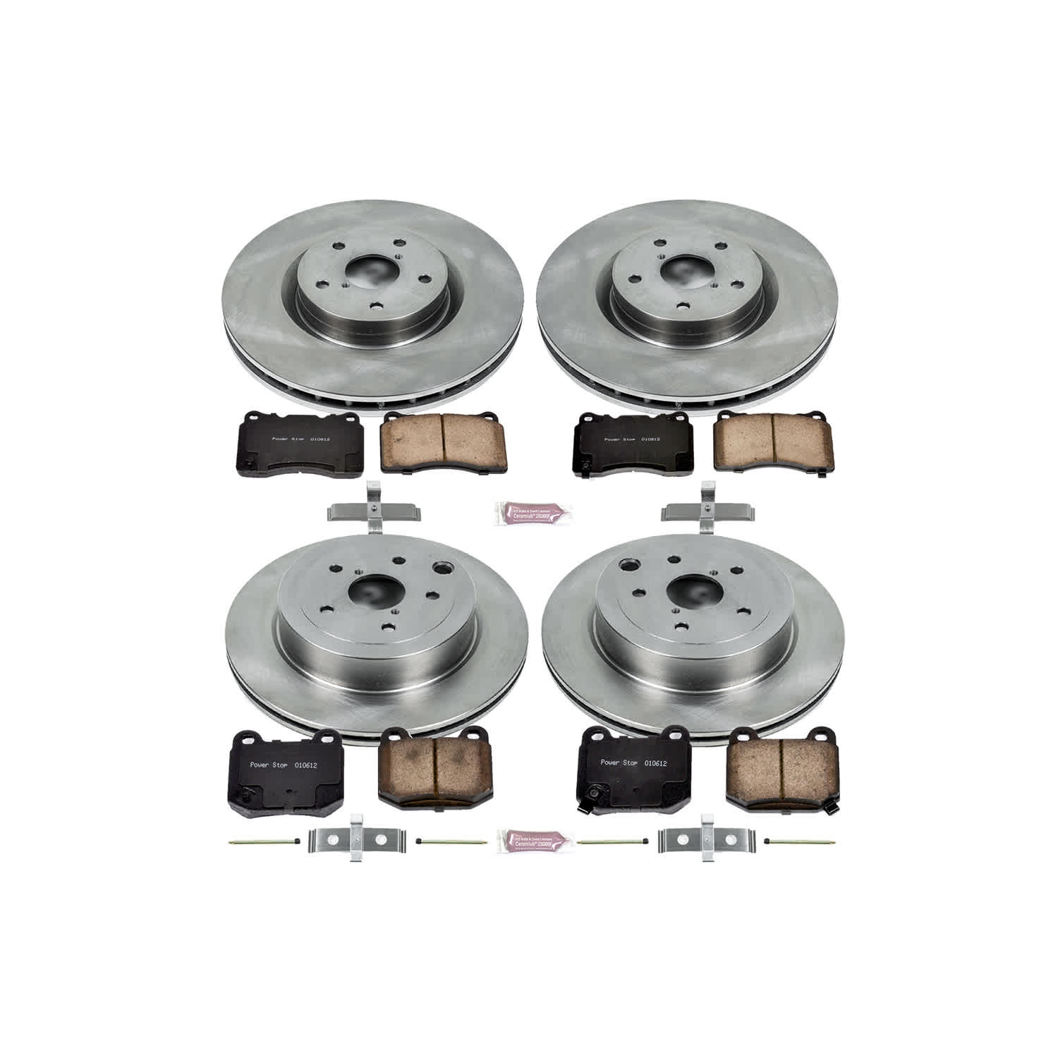 4-Wheel Set Power Stop® KOE4490 Front and Rear OE Stock Replacement Low-Dust Ceramic Brake Pad and Rotor Kit
