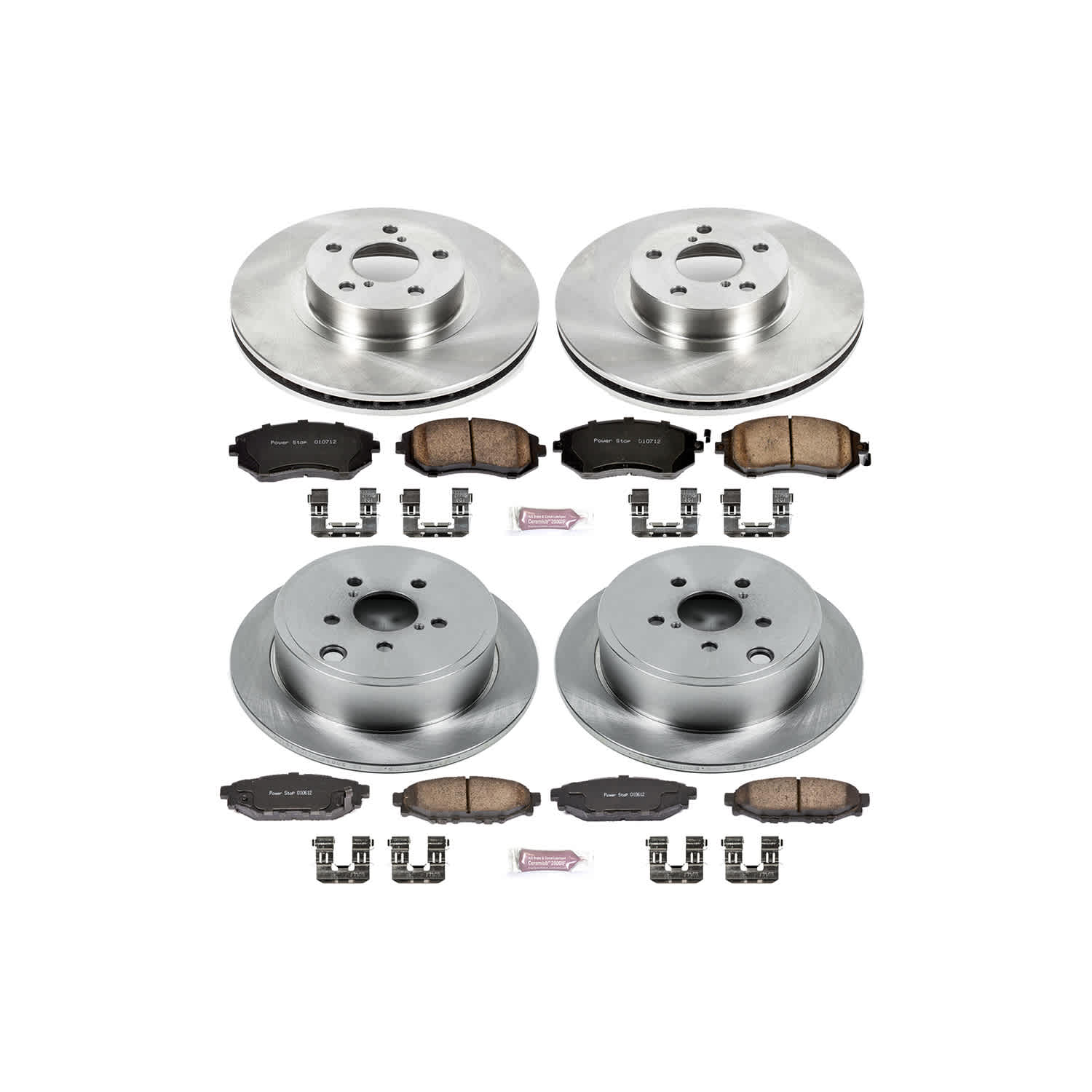 4-Wheel Set Power Stop® KOE6110 Front and Rear OE Stock Replacement Low-Dust Ceramic Brake Pad and Rotor Kit
