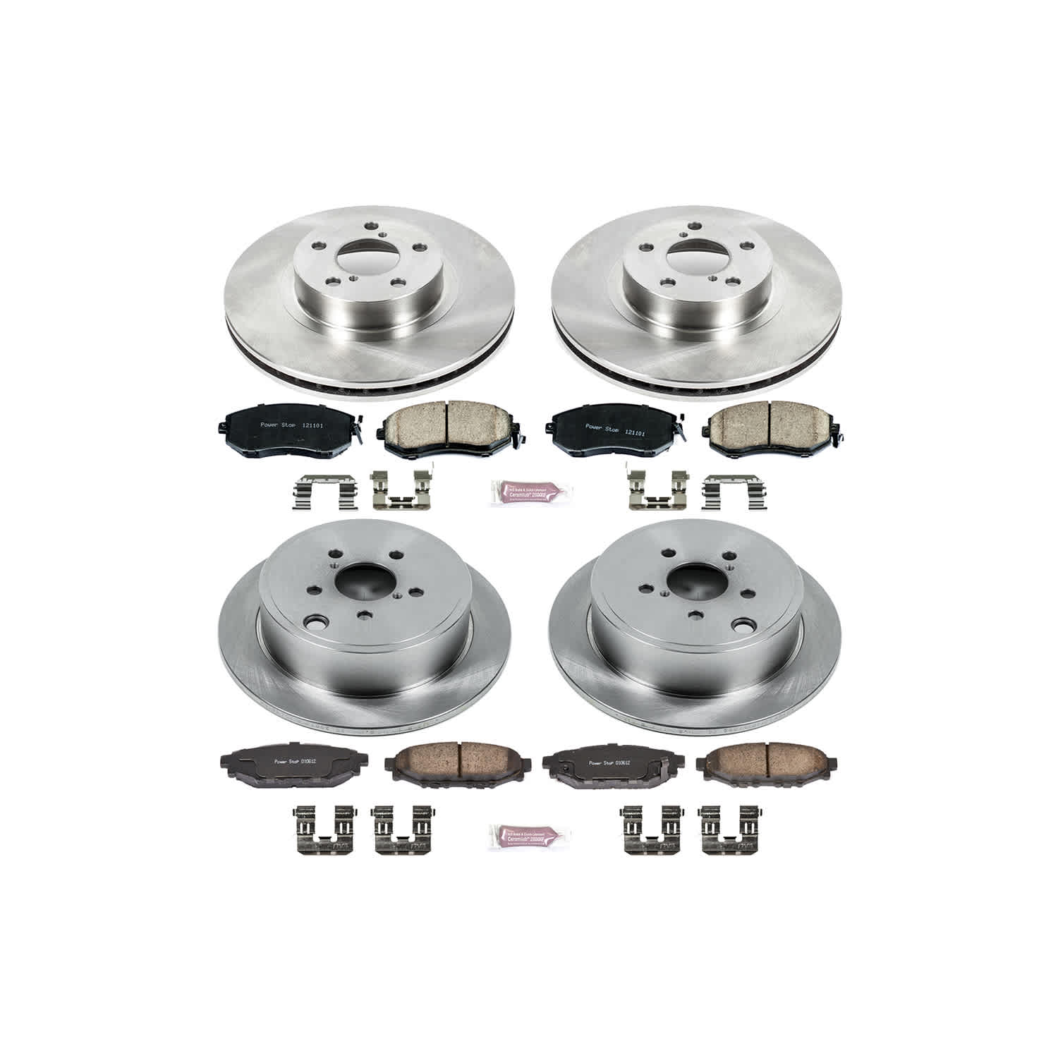 4-Wheel Set Power Stop® KOE6112 Front and Rear OE Stock Replacement Low-Dust Ceramic Brake Pad and Rotor Kit