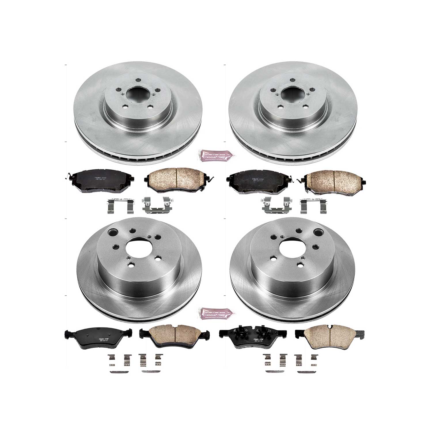 4-Wheel Set Power Stop® KOE6931 Front and Rear OE Stock Replacement Low-Dust Ceramic Brake Pad and Rotor Kit