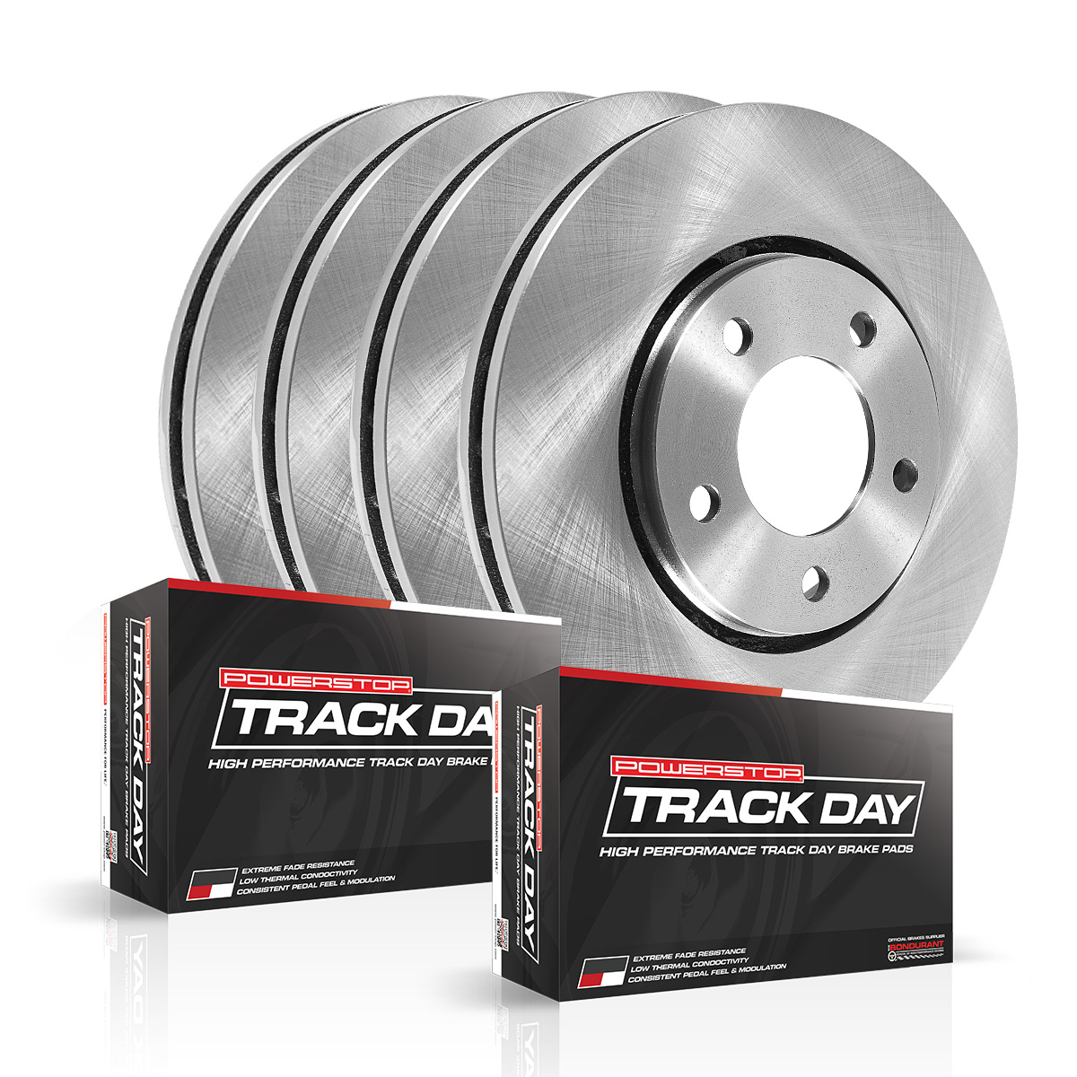 4-Wheel Set Power Stop® TDBK6164 Front and Rear Track Day High-Performance Brake Pads and Rotor Kit
