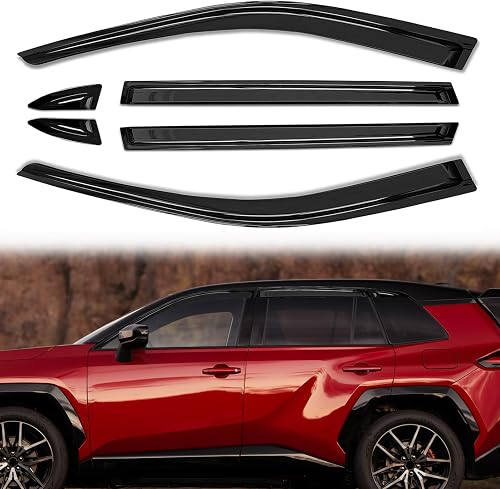 6 Pcs Window Visors Deflectors for 2026 Toyota Rav4, Tape-On Rain Guards, Aerodynamic Wind Noise Reduction & UV Protection, 2026 Rav4 Accessories
