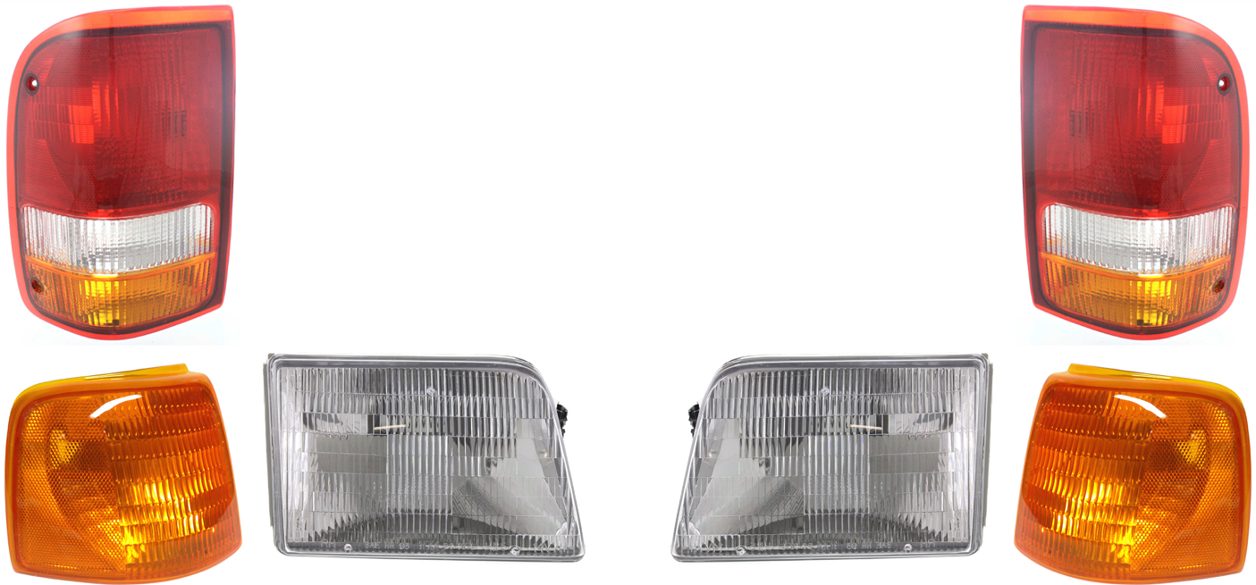 6-Piece Kit Driver and Passenger Side Halogen Headlight, With bulb(s), OE Replacement, Includes (2) Headlight, (2) Corner Light and (2) Tail Light