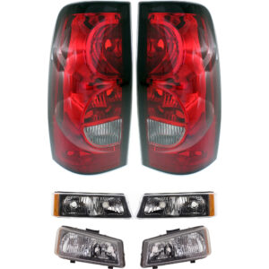 6-Piece Kit Driver and Passenger Side Halogen Tail Light, Without bulb(s), Includes (2) Headlight, (2) Tail Light, and (2) Turn Signal Light