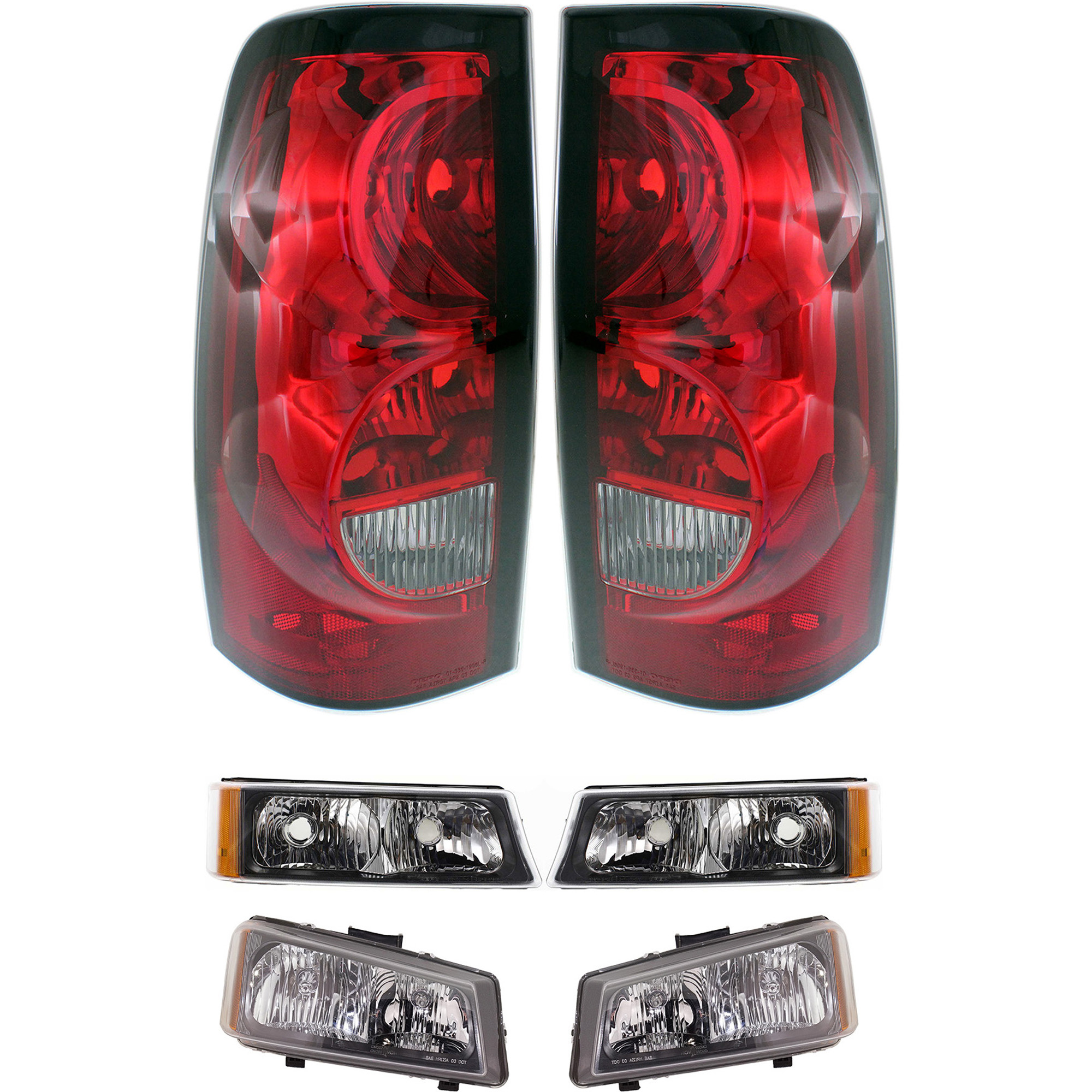 6-Piece Kit Driver and Passenger Side Halogen Tail Light, Without bulb(s), Includes (2) Headlight, (2) Tail Light, and (2) Turn Signal Light