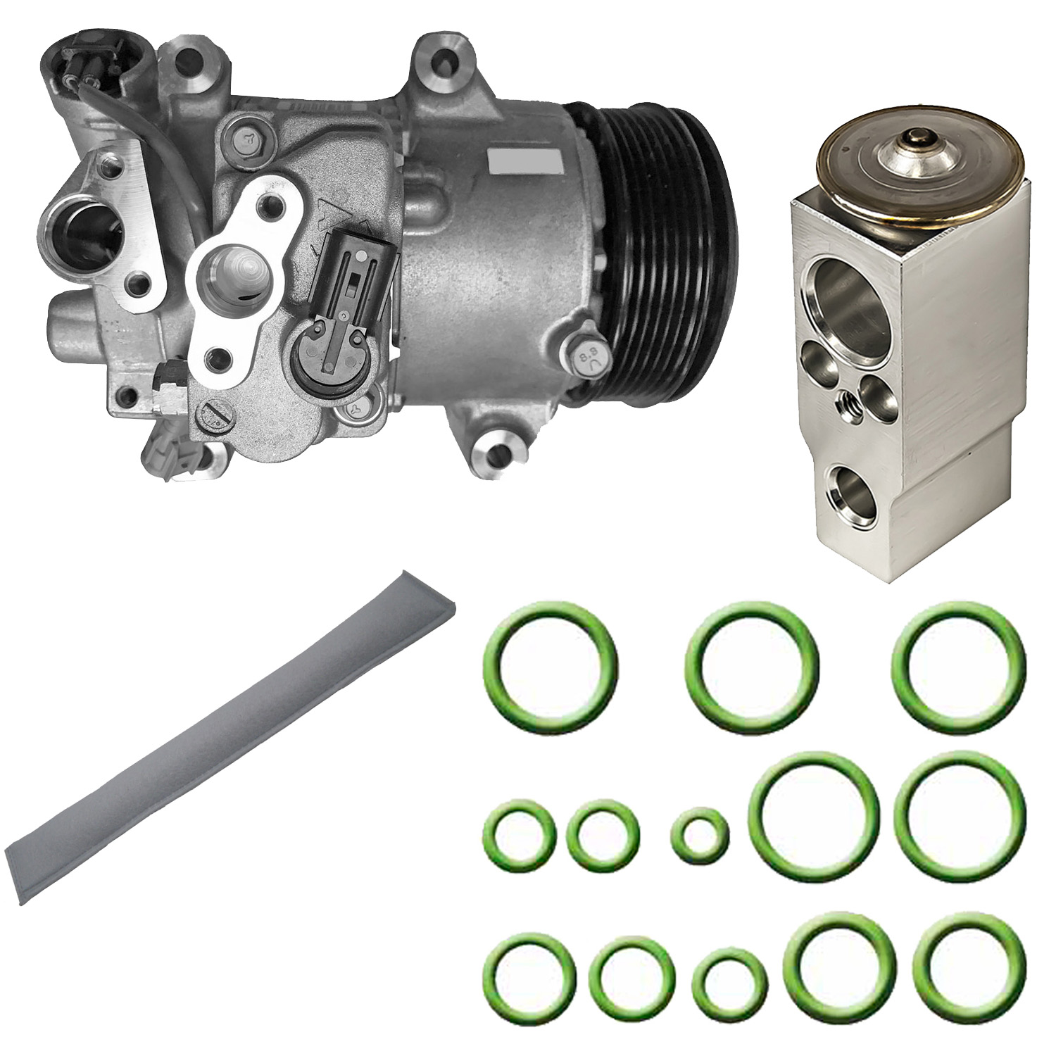 9642536 4-Piece Kit A/C Compressor, With Clutch, 6-Groove Pulley, 2.5L, 4Cyl, Includes (1) A/C Compressor, (1) Drier Desiccant Element, (1) A/C Expansion Valve and (1) A/C...